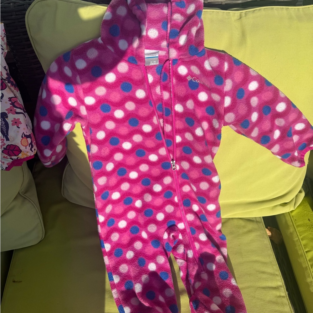 Columbia Pink and White Polka Dot Kids Fleece winter suit